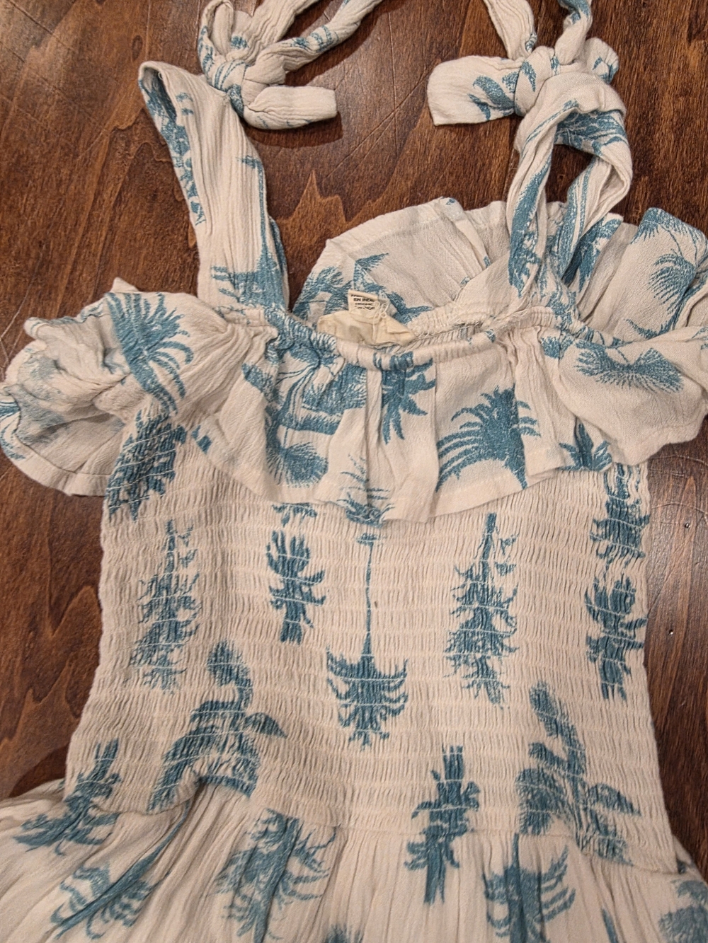 Jessica Simpson Cream Maxi Dress with Teal Print Large 10 EUC - Picture 4 of 5
